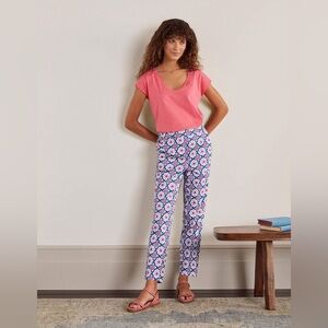Boden Danby pull on‎ trousers women’s 6P mosaic floral print blue pink white
